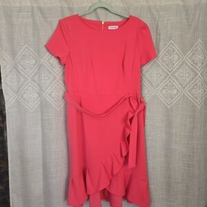 Calvin Klein Bright Pink Ruffle-Detail Midi Dress